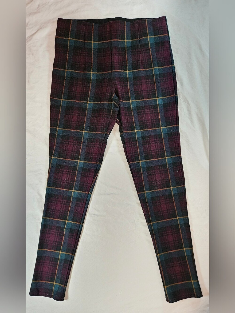 Slim Factor Investment Womens Red Plaid Elastic Waist Pull On Legging Pants Sz M - Picture 2 of 16